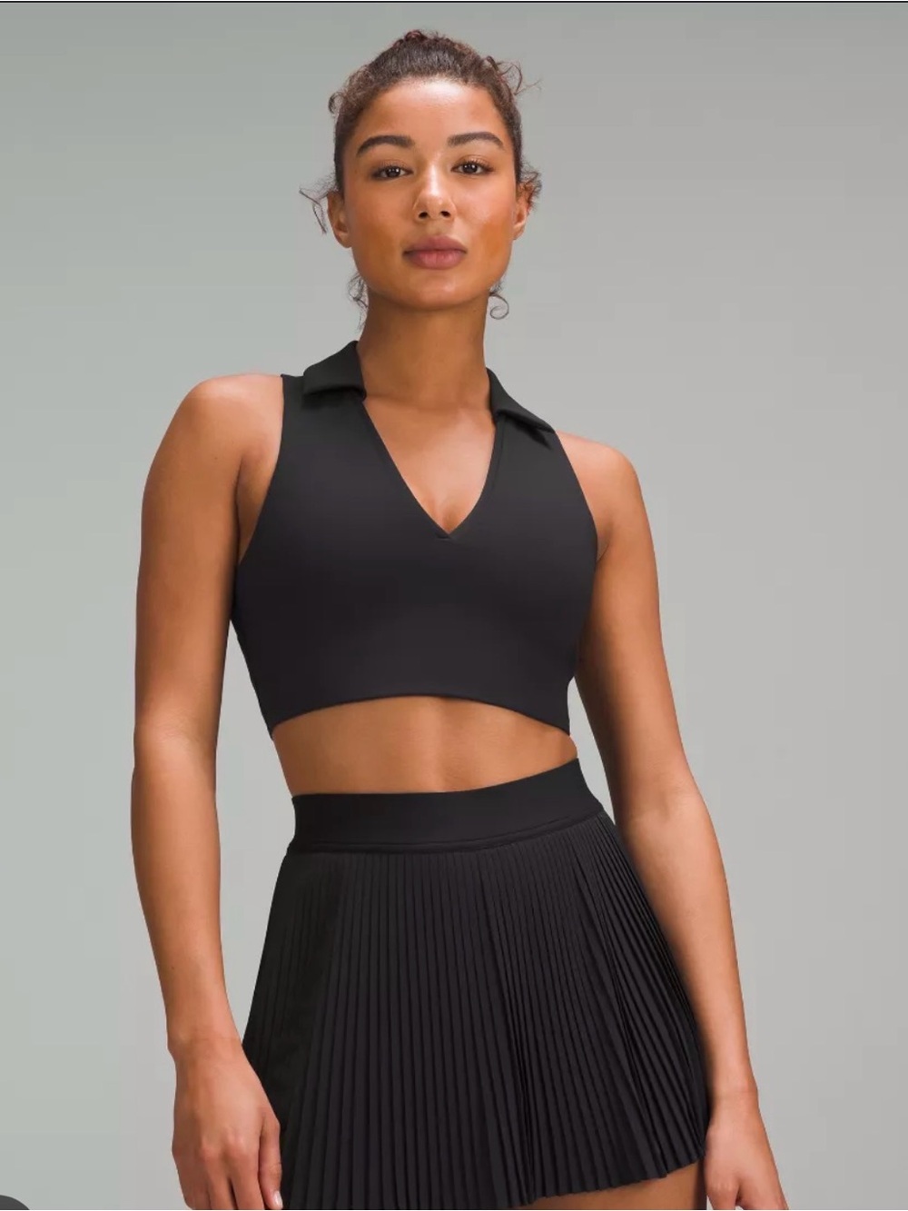 lululemon athletica black collared tennis longline bra